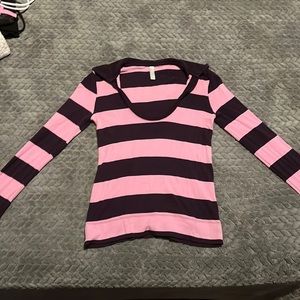 Long sleeve striped purple collared shirt